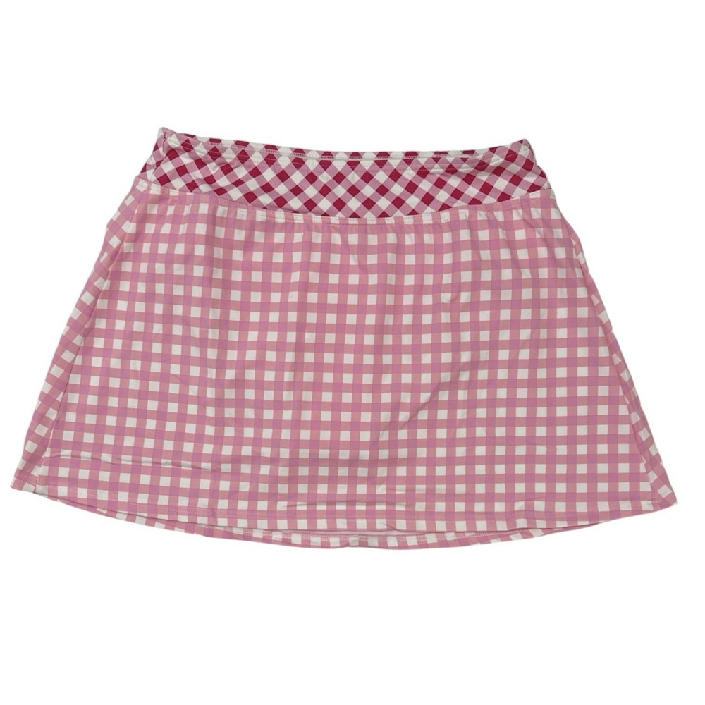 Draper James x Lands End Swim Skirt Size 2 Pink White Gingham Built In Briefs